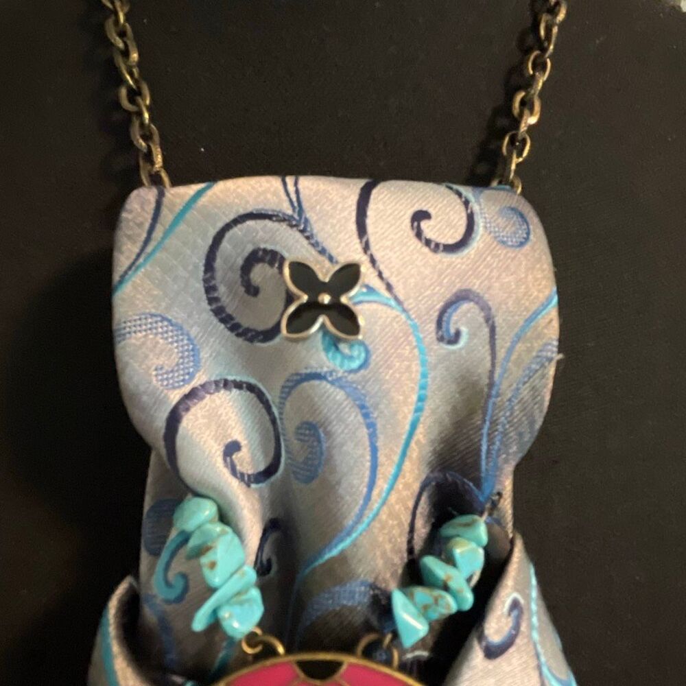 Restyled Women’s Tie with Turquoise Bedazzled Skull Necklace - Picture 6 of 12